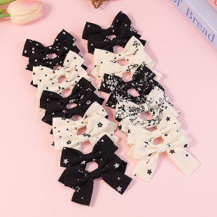 Korean Black and White Printed Fabric Bow Semi-Finished Headwear Accessories Clothing Shoes DIY Accessories Pantyhose Accessories