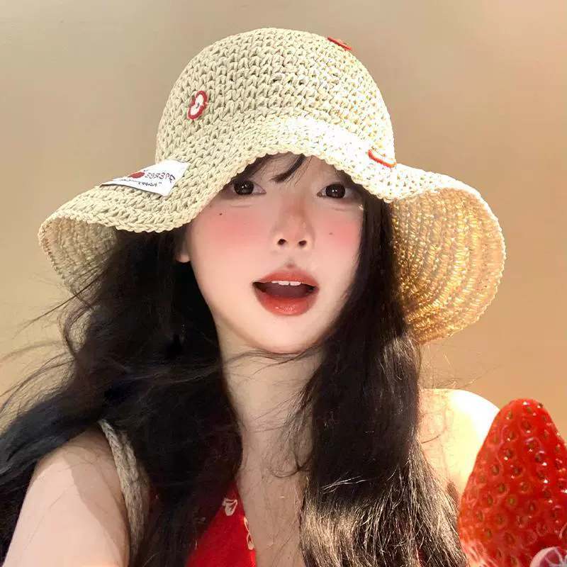 Соломенная летняя шляпа с солнечной защитой Apple Summer Beach Straw Hat, пляжный стиль, светлый оттенок или цветной, стандартная посадка
