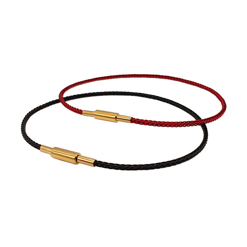 Zhou's Same Style 2mm Steel Wire Rope Chain Bracelet with 1.5 Knob Handmade Threaded Clasp Bracelet with Small Hole Hard Gold