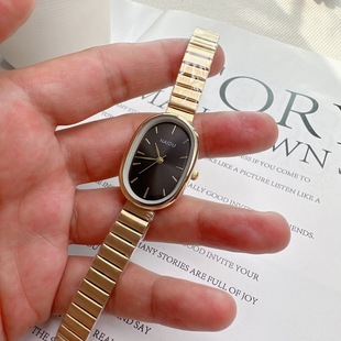 New Arrival Quartz Watch with Chain Strap Oval Dial Small Korean Style Women's Watch Folding Buckle Watch Clothing All-match Women's Watch