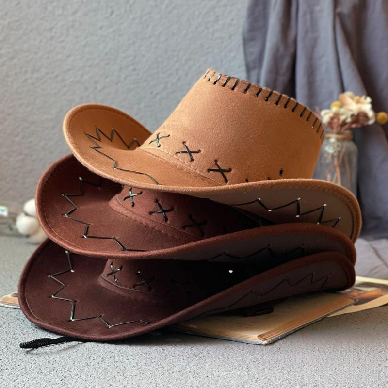 Western Cowboy Hat for Men and Women, Large Brim, Sun Protection, Leather, Retro Style, Outdoor Travel Photography Hat
