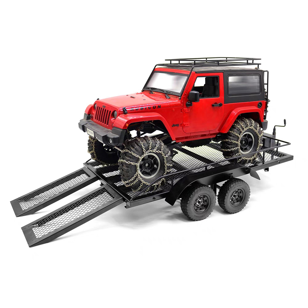 Remote Control Model Climbing Car 1/10 Dual-Axis Metal Trailer Trx4 Tank Axial With Light Set + Storage Box