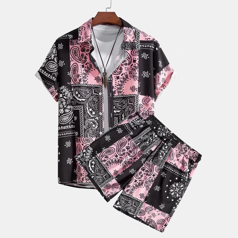 European and American Foreign Trade Floral Graphic Digital Print Men's Short-Sleeve Collared Pocket Shirt and Shorts Set Direct Shipment European and American Foreign Trade Floral Graphic Digital Print Men's Short-Sleeve Collared Pocket Shirt and Shorts Set Direct Shipment