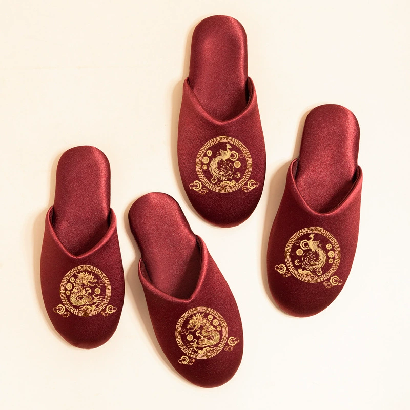 Свадебные тапочки Longfeng высокого чувства винно-красного цвета пара невесты приданые тапочки новобрачного национального прилива ветра тапочки жениха