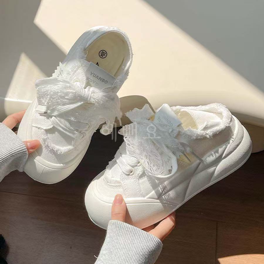 2025 nuevo verano y otoño dos zapatos de lona de suela gruesa zapatos de skate para estudiantes de mujeres zapatos blancos pequeños zapatos de pan image 5