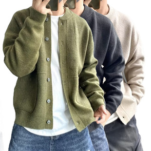 Cross-Border Popular European Size Large Size Knitted Sweater Men's Cardigan Jacket Autumn and Winter Round Neck Warm Factory Wholesale