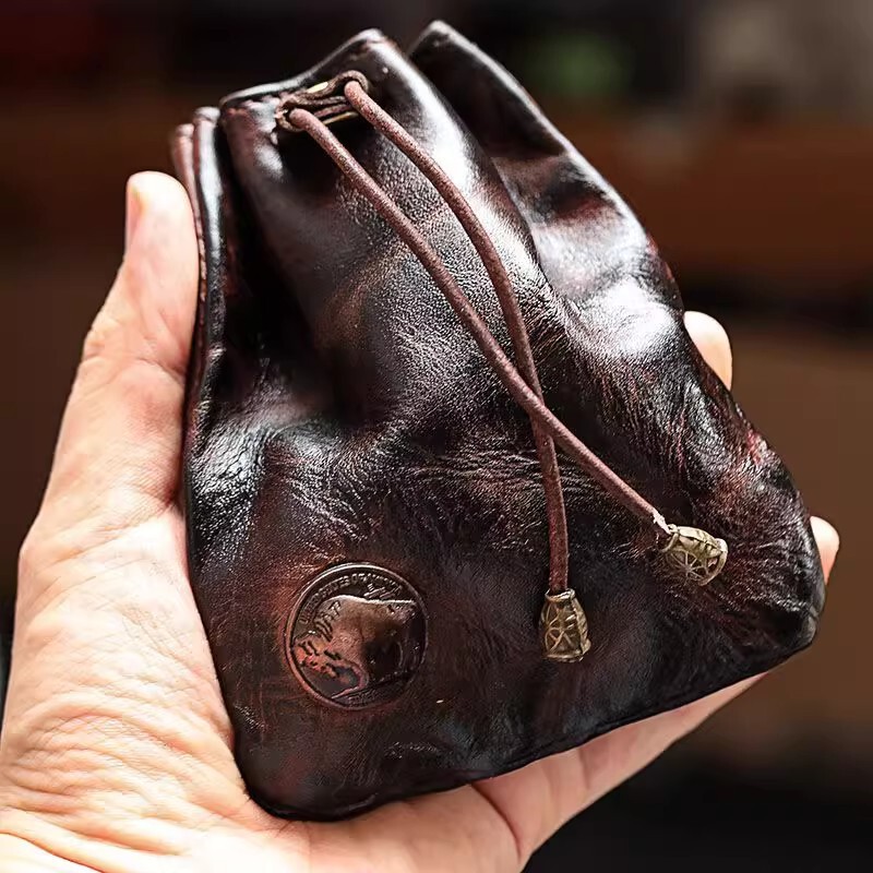 Japanese-Style Handmade Genuine Soft Leather Coin Purse Simple Women's Key Pouch Multifunctional Vegetable-Tanned Leather Waist Bag Men's Small Hanging Bag