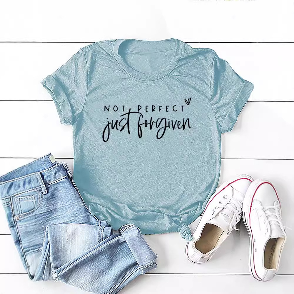 No es perfecto sólo perdonado estación independiente Comercio exterior moda casual carta suelta Camiseta de manga corta Mujer