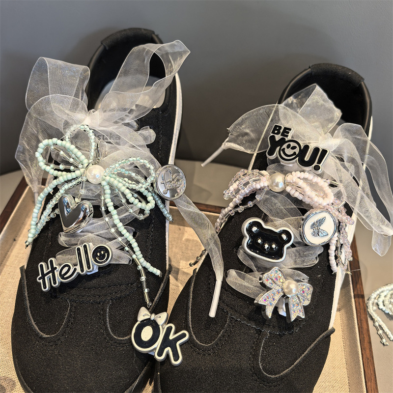 Ballet Style Moral Training Shoes Beaded Bow Shoes Flower Silver Gray Letter Bear Shoelace Buckle Sweet High-End Decorative Buckle Ballet Style Moral Training Shoes Beaded Bow Shoes Flower Silver Gray Letter Bear Shoelace Buckle Sweet High-End Decorative Buckle