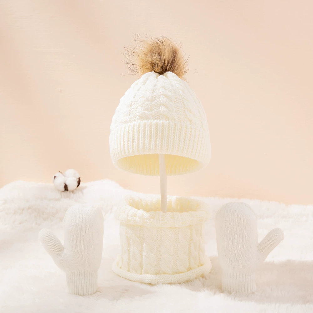 Demi-season children's hat with pigtail, scarf, gloves, soft keep warm import set, 3 piece set, wholesale