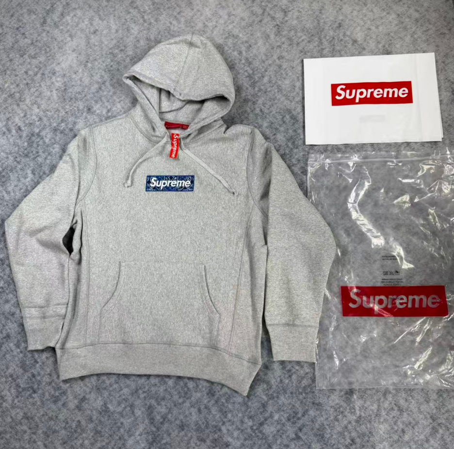 Supreme Bandana Box Logo Pullover Hoodie Grey
