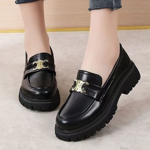 Loafers Women's 2025 Spring New Style Slip-on Thick Bottom Metal Buckle Retro British Style Small Leather Shoes Japanese Style JK Single-layer Shoes