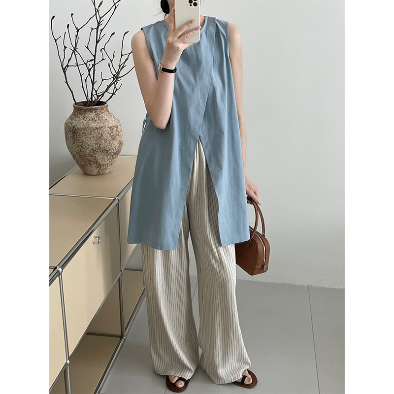 Tao Chuan cool summer! Korean Design Sense Front Split Stacked Von Skirt Women's Slim-fit Lace-up Top 33013