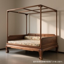 老榆木实木罗汉床中古风家用镂空雕花双人床榆木美人贵妃榻罗汉床