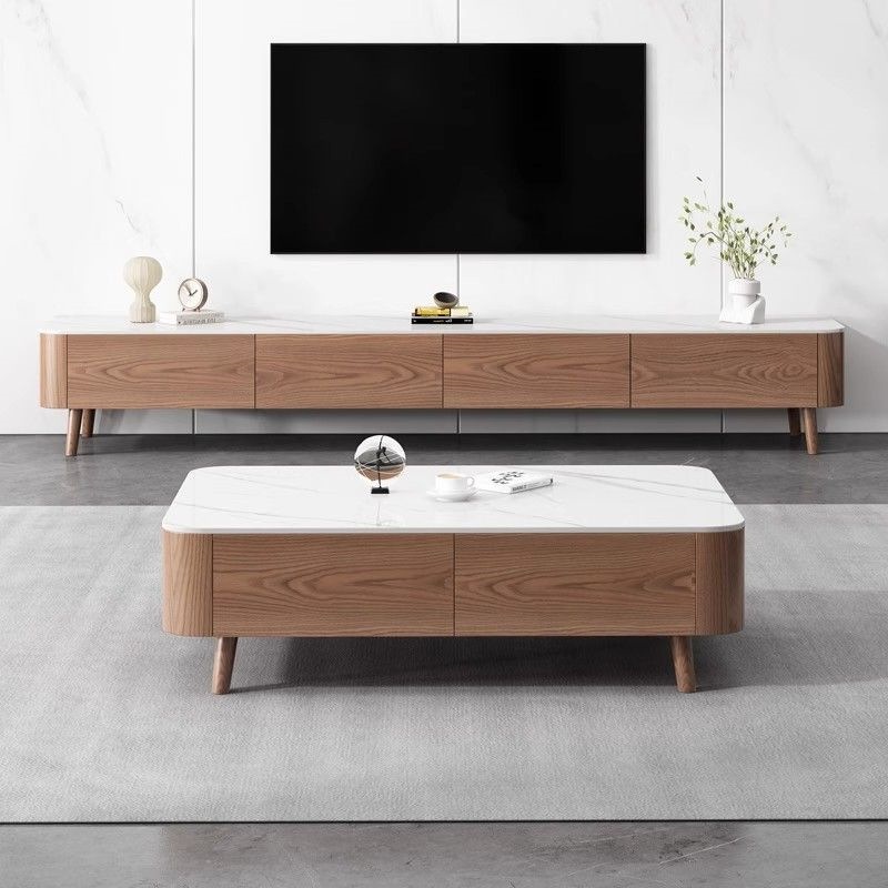Slate Walnut Nordic Style Floor-Standing High-Legged Tv Cabinet Coffee Table Combination Living Room Modern Simple Guangdong Integrated
