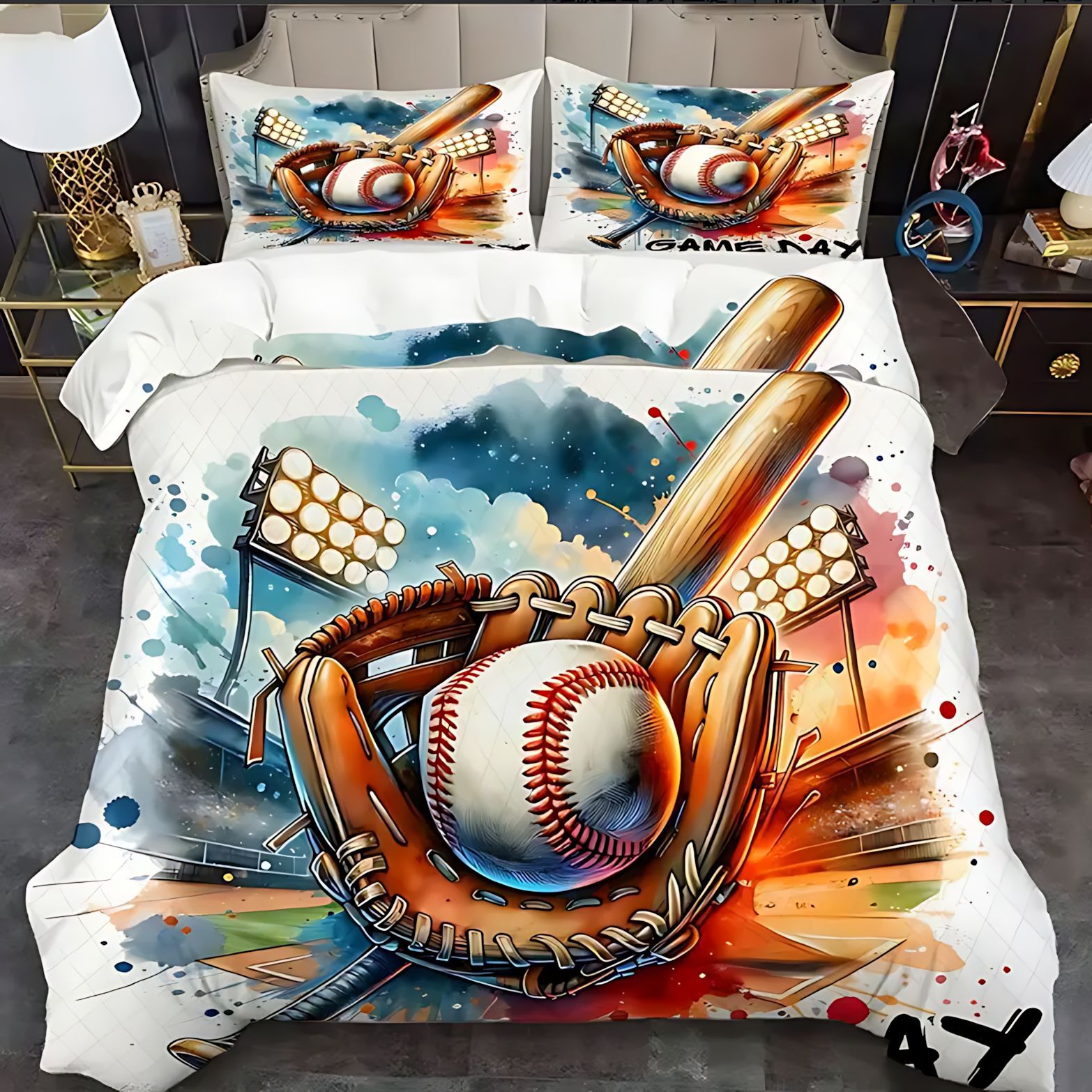 TEMU / JIT comercio exterior moda fútbol béisbol deportes de alta definición digital impresión set de colcha para dibujar