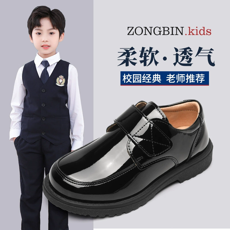 Черная кожаная обувь для мальчиков, Новинка лета весны и осени детская обувь для мальчиков и студентов из воловьей кожи с мягкой подошвой для колледжа в британском стиле