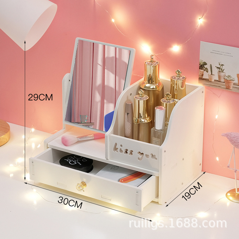 Espejo de maquillaje espejo portátil de niña red red escritorio espejo de vestir dormitorio de estudiantes梳妆台 simple espejo con caja de almacenamiento