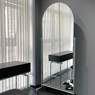 Clothing Store HD Ultra White Full-body Mirror Movable Stainless Steel Internet Celebrity Floor Mirror Fitting Mirror Modern Simple