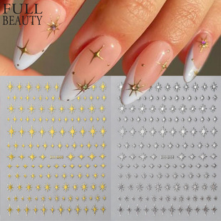 Cross-Border Hot Nail Art Sticker Set Ins French Hot Stamping Starburst Gold and Silver Black and White Color Adhesive Nail Stickers