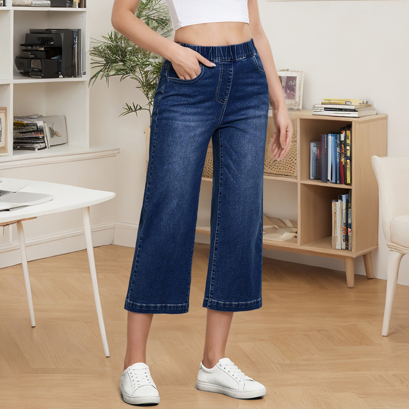 Cross-Border European and American Women's Clothing Cropped Jeans Slimming Stretch White Jeans High-Waisted Straight Pants Fashionable Women's Pants