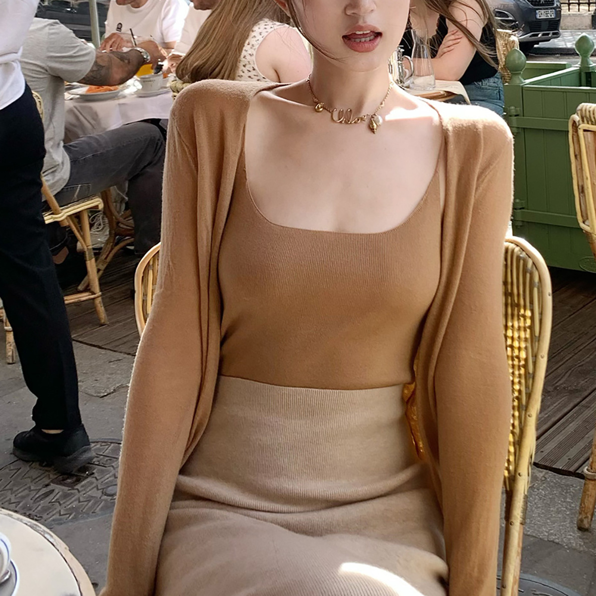 Lily Zhou Comfortable Wool Series Ballet Casual Knitted Cardigan and Camisole Spring and Autumn Two-Piece Set for Women