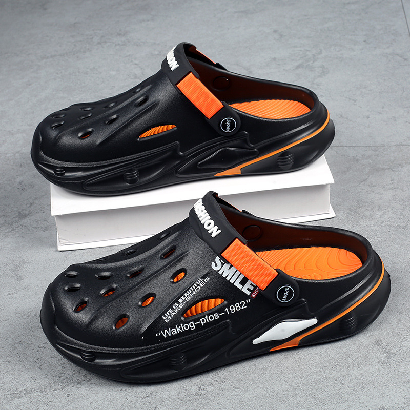 Zapatos con agujeros para hombres, uso exterior de verano, red antideslizante, zapatillas de Baotou rojas, ejercicio, pisando mierda, conduciendo sandalias de playa de doble uso