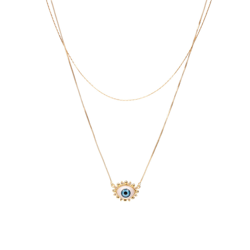 devilu0027s eye resin pendant double layered copper necklace wholesale nihaojewelry