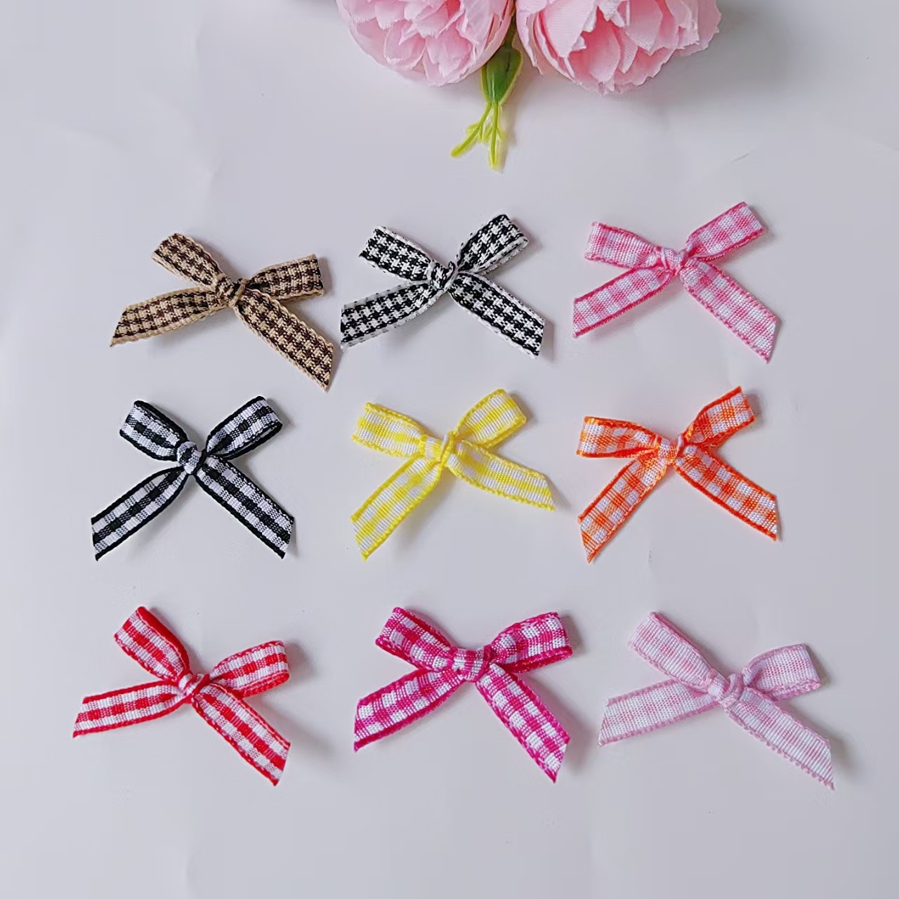 现货6mm格子蝴蝶结半成品手工diy材料服装玩具公仔礼盒蛋糕装饰