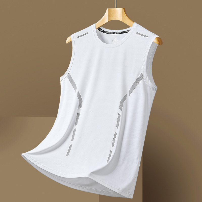 メンズ夏用薄手アイスシルクTシャツベスト アウトドアスポーツベスト ゆったり快適速乾Tシャツベスト|undefined