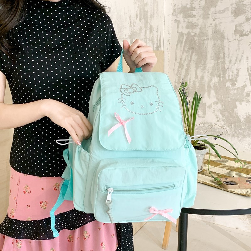 Bowknot 라인스톤 kt 고양이 배낭 한국 틈새 디자인 가볍고 심플한 나일론 배낭 여행 여행 가방