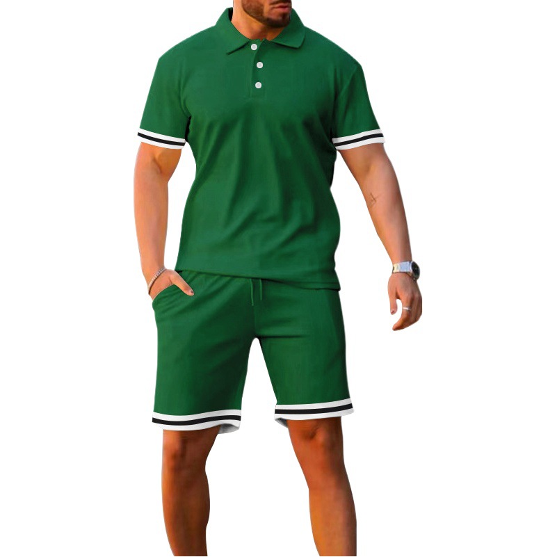 2023 Amazon Comercio exterior verano solapa hebilla costura manga corta pantalones cortos deportes ocio juventud más tamaño traje ropa de los hombres