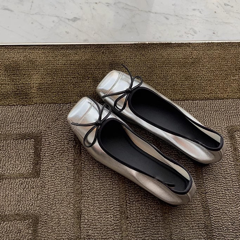 Madre de uva de 1000 dólares regreso estilo de ballet empalme cabeza cuadrada pequeña boca poco profunda un pie de zapato plano arco plano zapatos de una sola mujer