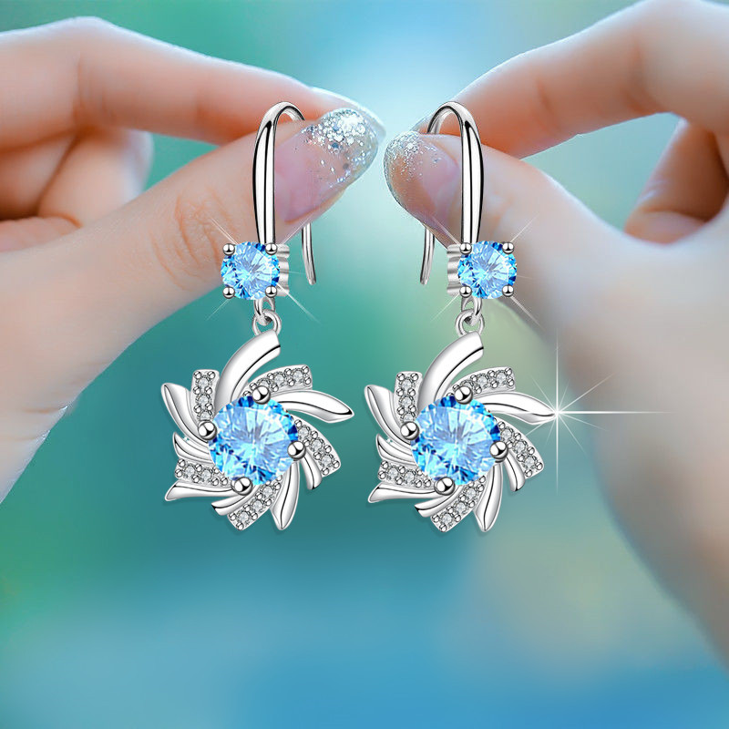 1 Pair Elegant Flower Crystal Copper Zircon Drop Earrings display picture 7