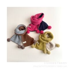 儿童围巾秋冬季双面加厚毛球男女童针织围脖宝宝毛线护脖防寒保暖
