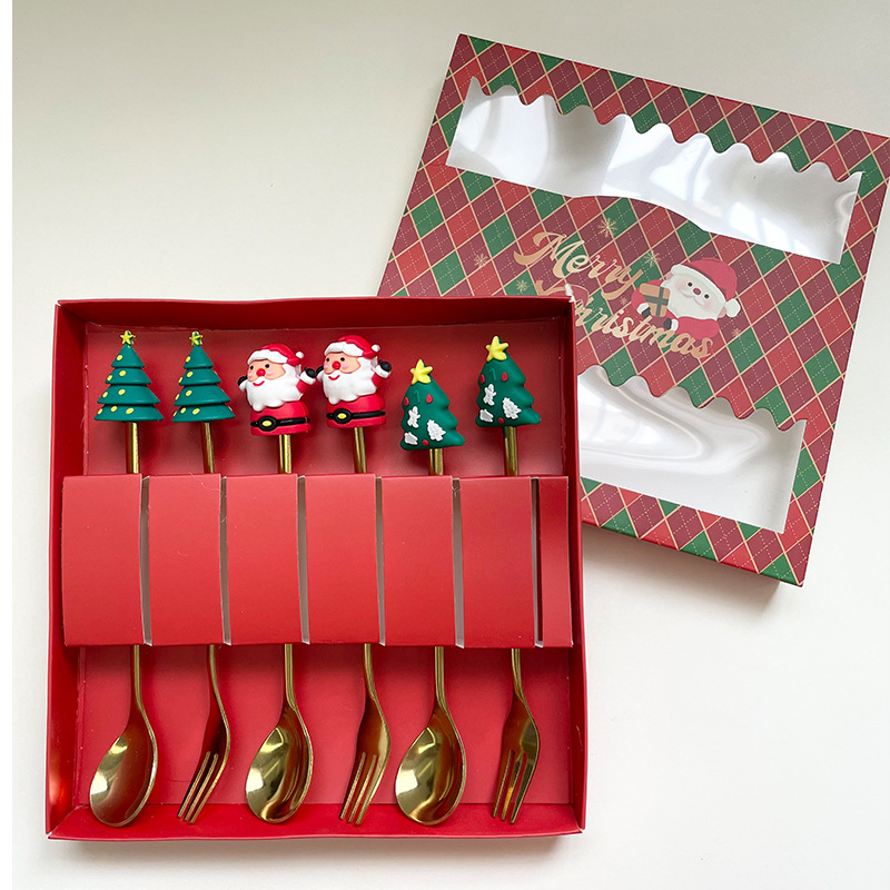Transfronterizos encantadores conjuntos de cucharas de Navidad cucharas de café creativas cucharas de Navidad horquilla de postres horquilla de platos