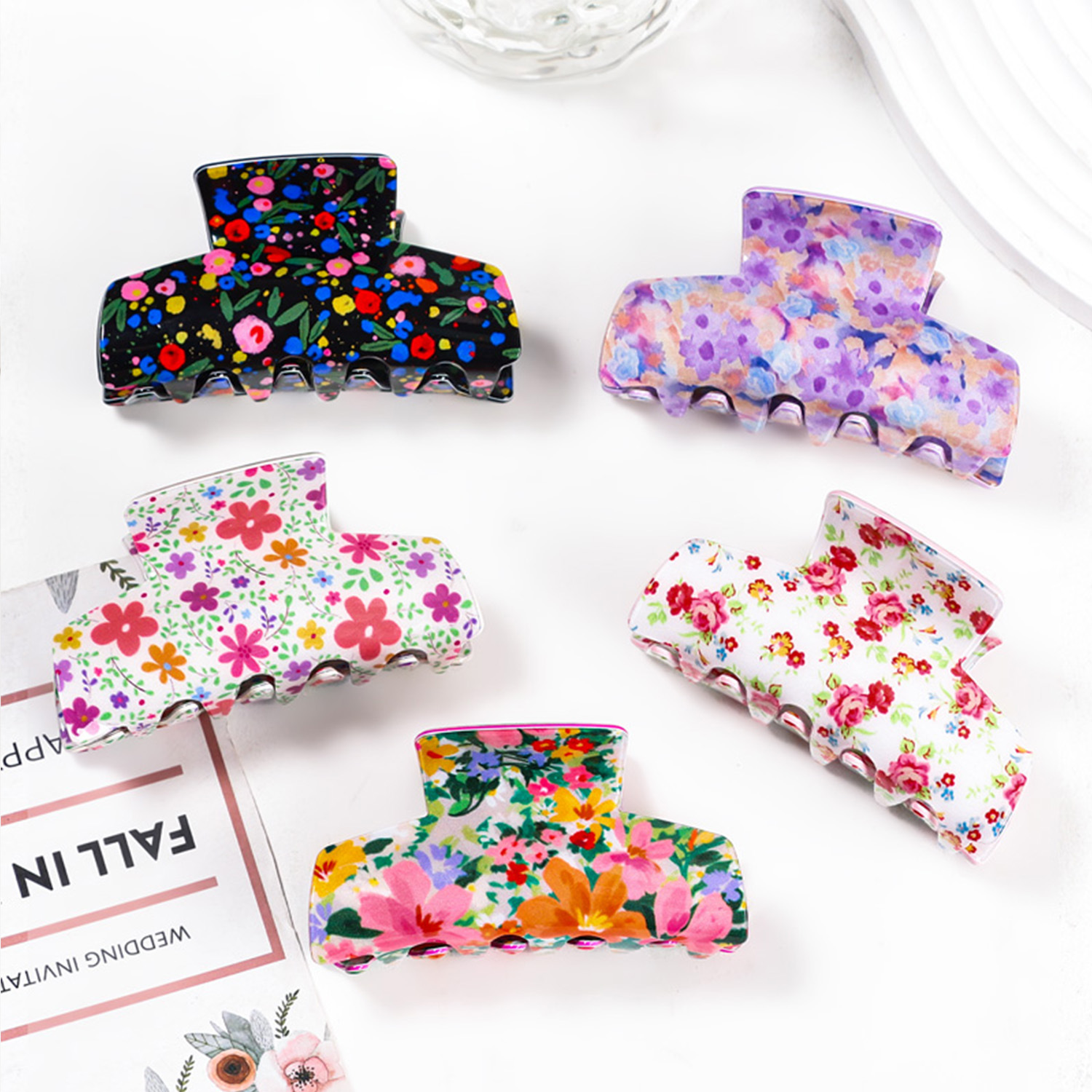 戈蕾思韓系溫柔氣質碎花抓夾鯊魚夾後腦勺髮飾女