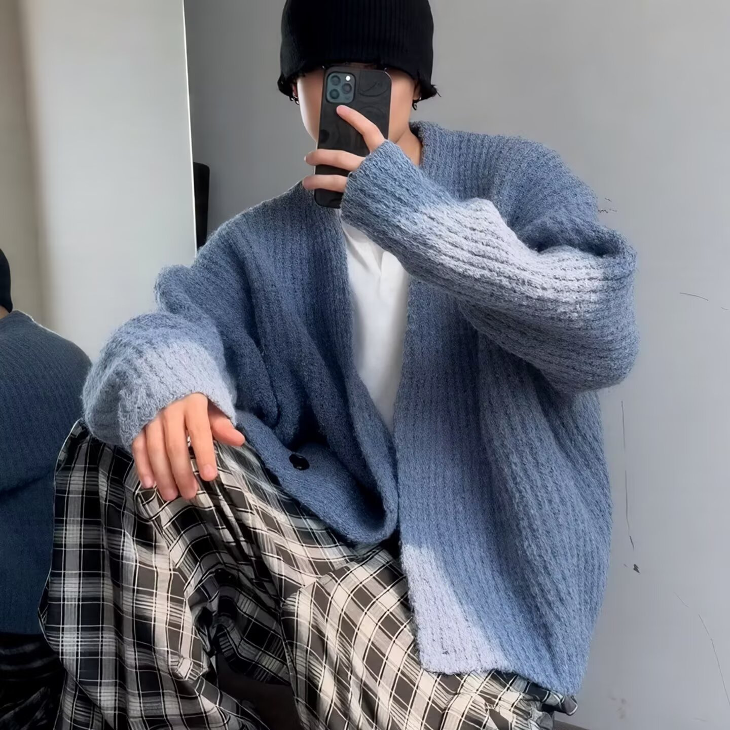 2024秋冬高级感针织衫外套男大码宽松慵懒风潮流韩版纯色简约高街