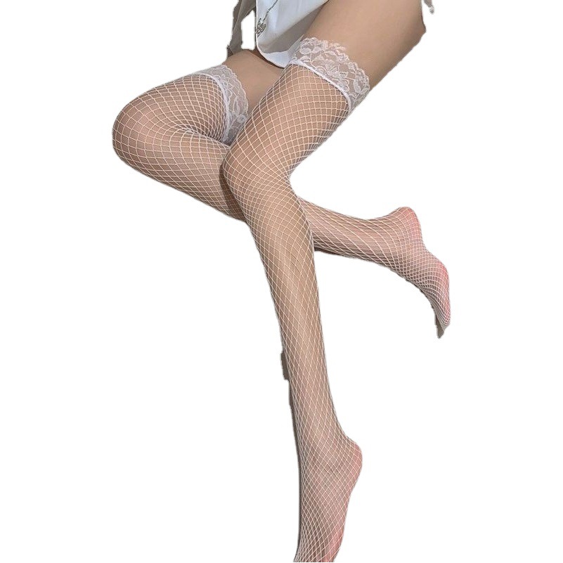 Pure desire style fishnet socks lace black silk screen red sexy stockings lace over-the-knee socks for women ins trendy thin