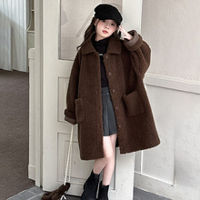 女童毛毛衣中长款秋冬装2025新款儿童加厚羊羔绒皮毛一体风衣外套