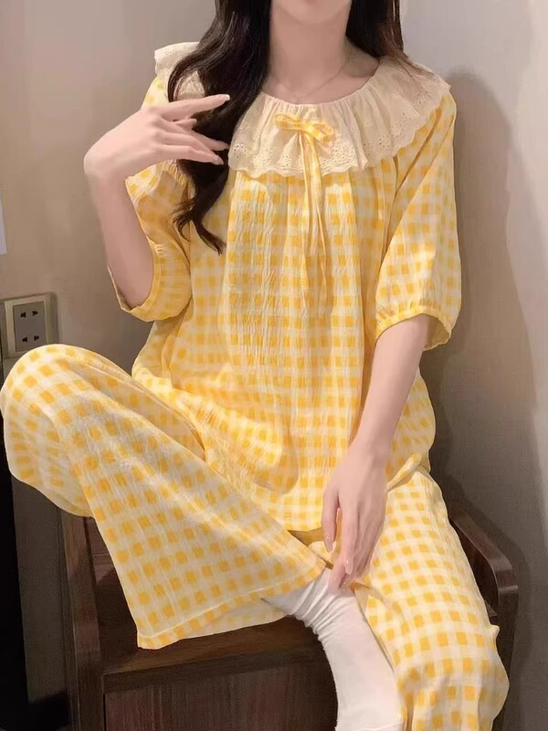 长袖云朵棉睡衣女款2025新款春秋季甜美公主风蕾丝家居服秋季套装|undefined