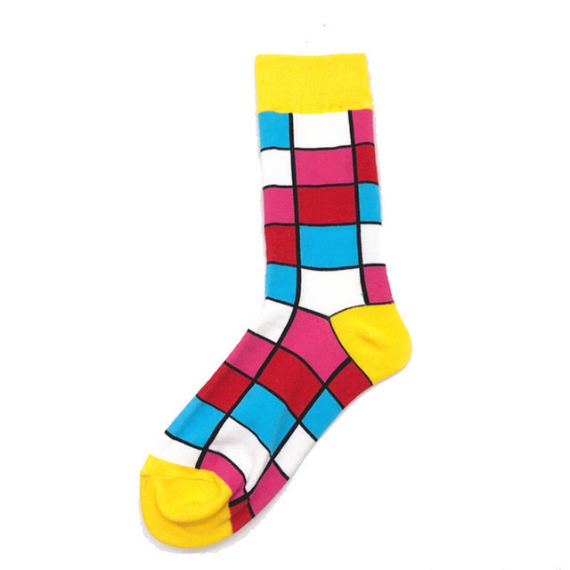 New Hip Hop Cotton Men Socks Harajuku Happy Funny Cock Cherry Check Dress Socks Masculino Wedding Christmas Gift