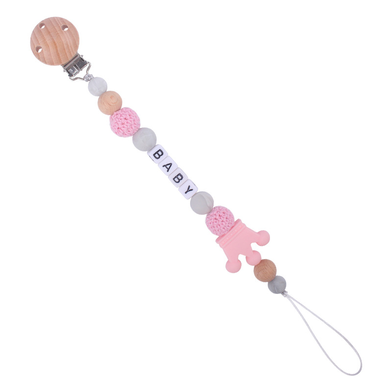 Bebé DIY creativo de dibujos animados corona de silicona calmante cadena juguete bebé nombre mordedor cadena de chupete cadena anti-caída