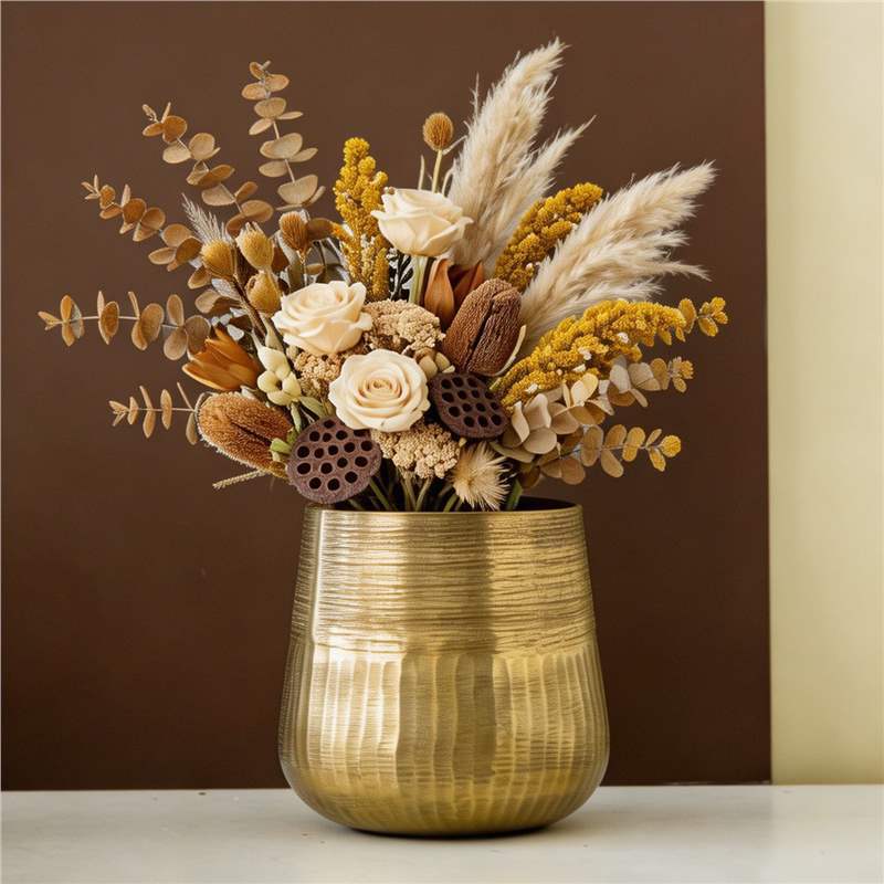 Maceta Martillada Metálica de Metal Semiartesanal para Flores y Decoración del Hogar