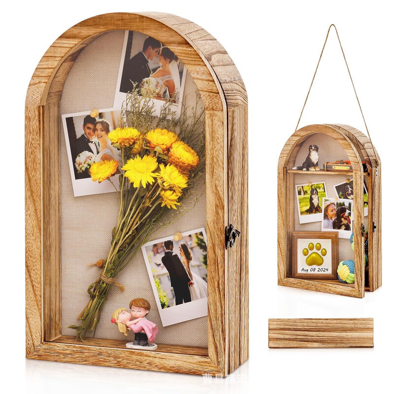 Wooden Arched Wall Decoration Rack Wall-Mounted Commemorative Photo Frame Display Rack Handmade DIY Dried Flower Framed Display Frame
