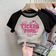 女の子韓国風 Tシャツ夏ラウンドネックラグランスリーブ 2025 新しいプリントスタイルトップス中大型子供用インスタイルスプライシング