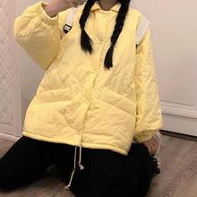 中长款宽松学生女冬季新款韩版可爱百搭纯色菱格加绒棉服外套欧货