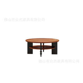 法式中古风实木客厅茶几家用圆形桌子边几小户型美式复古新款茶几