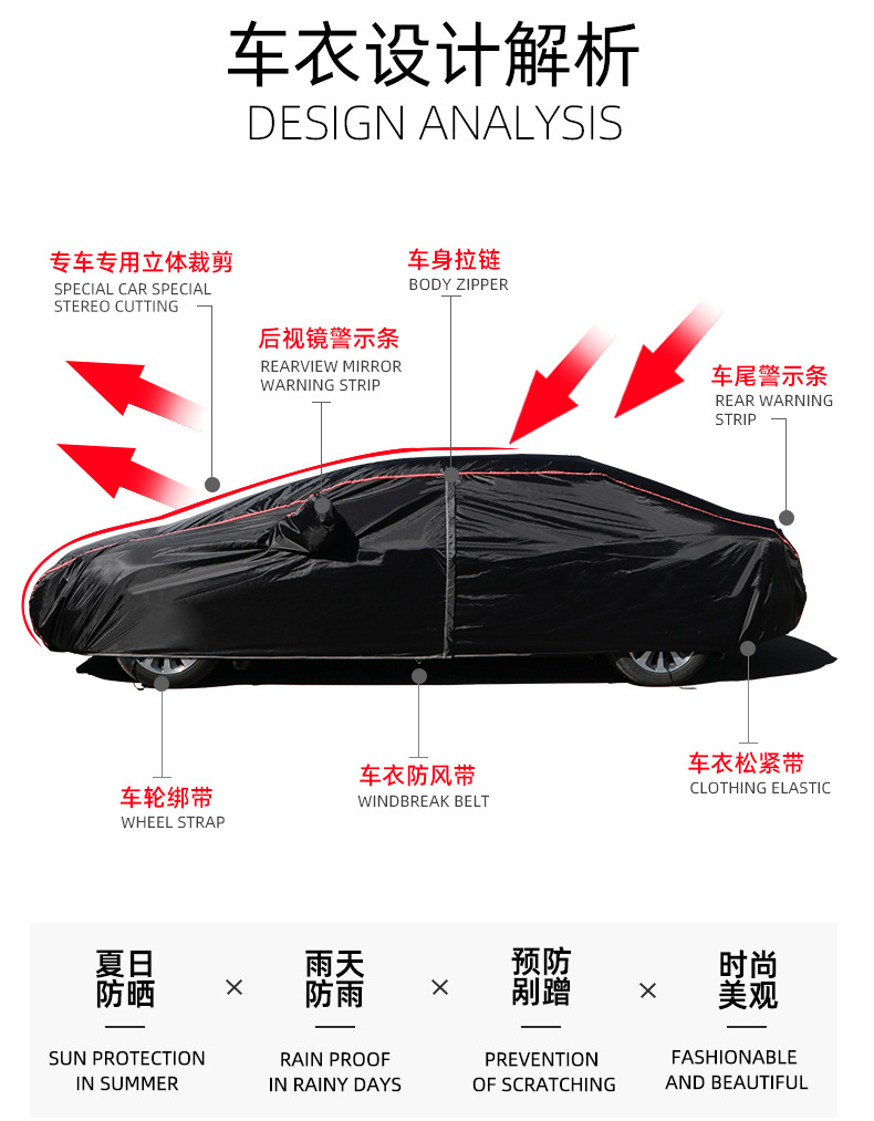 亚马逊外贸跨境汽车车衣牛津布防晒防雨加厚四季遮阳挡汽车车衣罩详情5