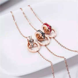 日韩系个性双环罗马数字18K玫瑰金脚链水晶缘钛钢保色饰品